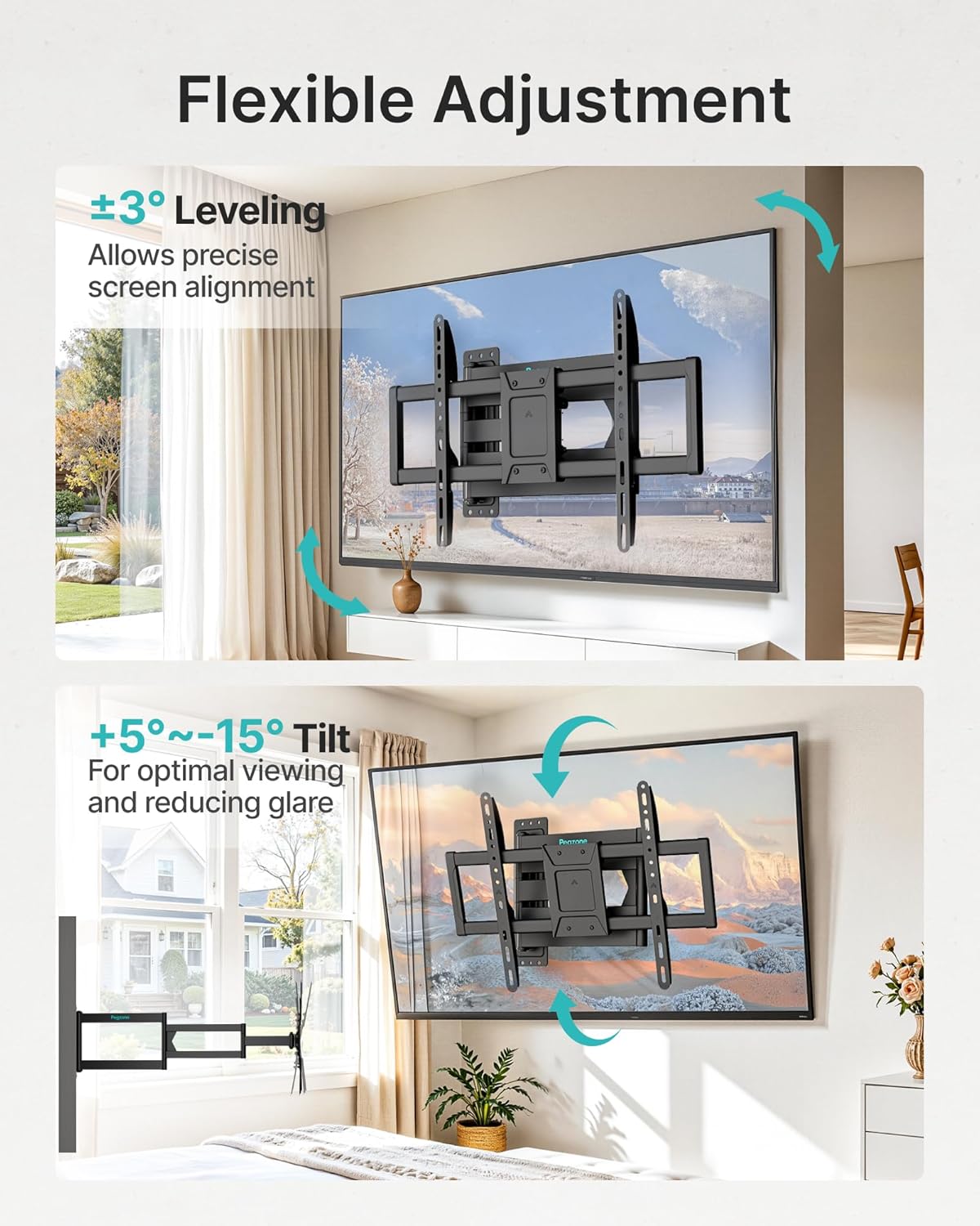 Pegzone Long Arm TV Wall Mount for 37-86 Inch TVs, 38 Inch Extra Long Extension TV Bracket, Swivel Tilt Full Motion TV Wall Mount Fit Max VESA 600 x 400mm, Heavy Duty Up to 110lbs, Single Stud
