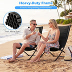 Set of 2 Folding Outdoor Chairs, Portable Padded Sling Lounger for Beach, Garden, Patio, Lawn, Poolside - Comfortable Recliner in Black Black 90 x 57 x 87cm