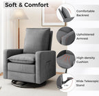 Amopatio Nursery Rocking Recliner, 360° Swivel Glider Chair with Adjustable Backrest, 20° Rocking Nursing Chair, High-Density Cushion Lounge Chair for Nursery Living Room Reading Rest(300 LBS)