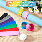 Leyndo 12 Pcs Wrapping Paper Roll Holder Clips Silicone Snap Bands Covered Metal Strips Flip 1 x 9 in Vinyl Roll Poster Holder for Christmas Wedding Graduation Gift Wrapping (Multi Colors)