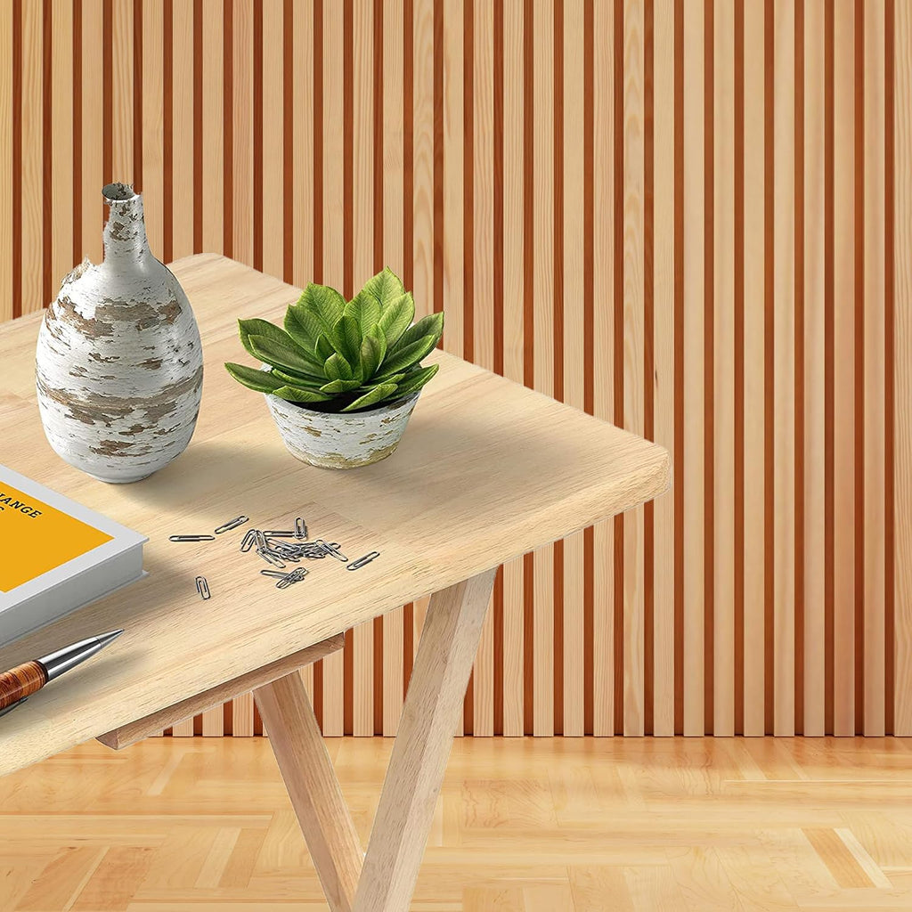 PJ Wood - 5-Pack Folding TV Tray Tables - Wooden Set with Storage Rack | Solid Rubberwood, 19.09 x 14.57 in Surface, 26 in Height, 3 in Collapsed Thickness, Stand Included, Indoor Use