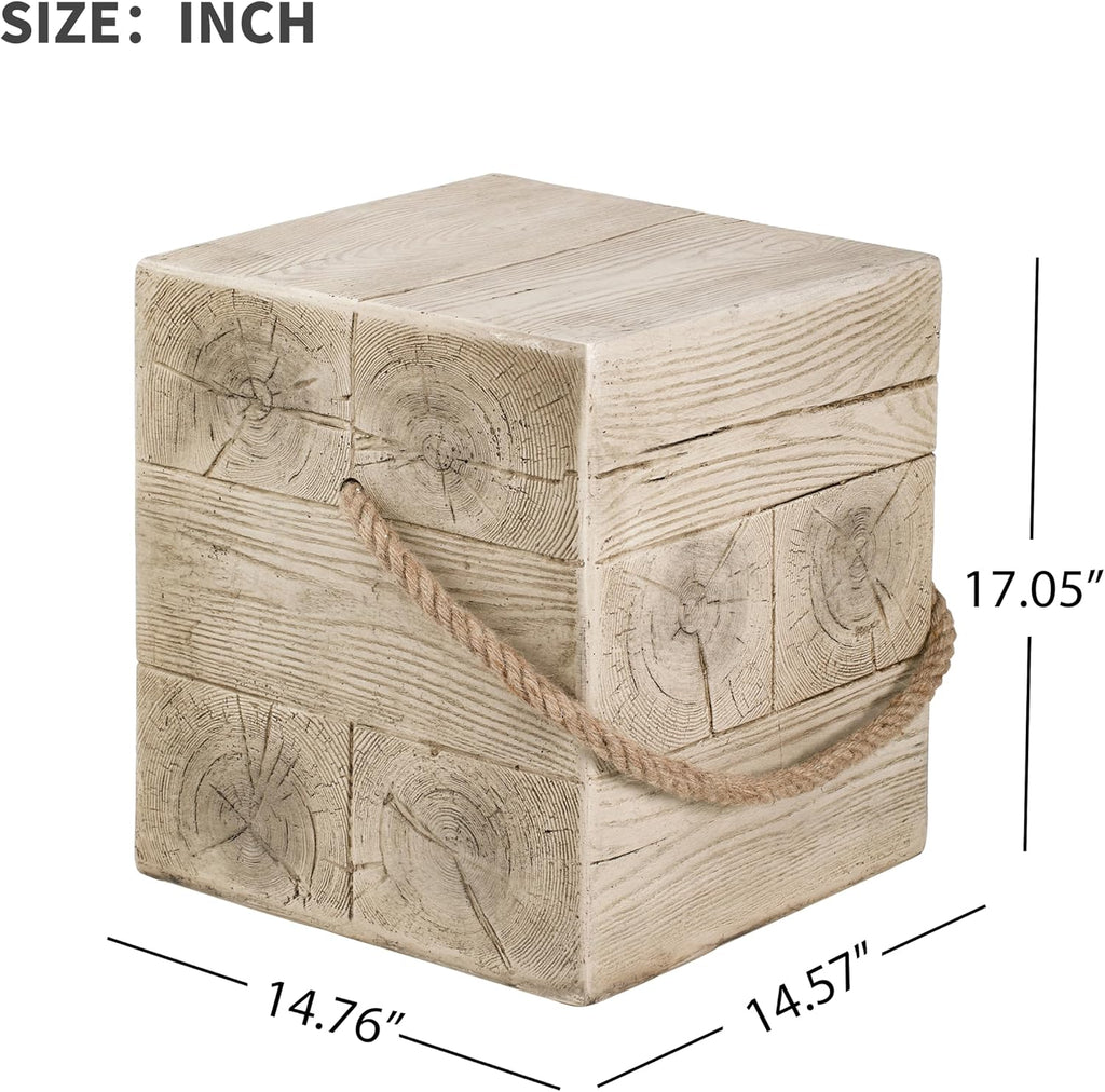 Stone Side Table,Round Faux Marble Side Table,Modern Small Stone End Table for Balcony (wood-28)