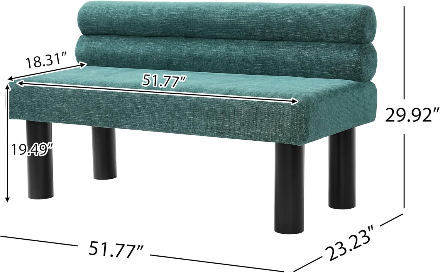 51'' Small Dining Bench with Back, Upholstered Armless Kitchen Banquette Seating, Minimalist Comfy Mini Loveseat Sofa, Modern Entryway Bench with Wood Leg for Dining Living Room Apartment (Green)
