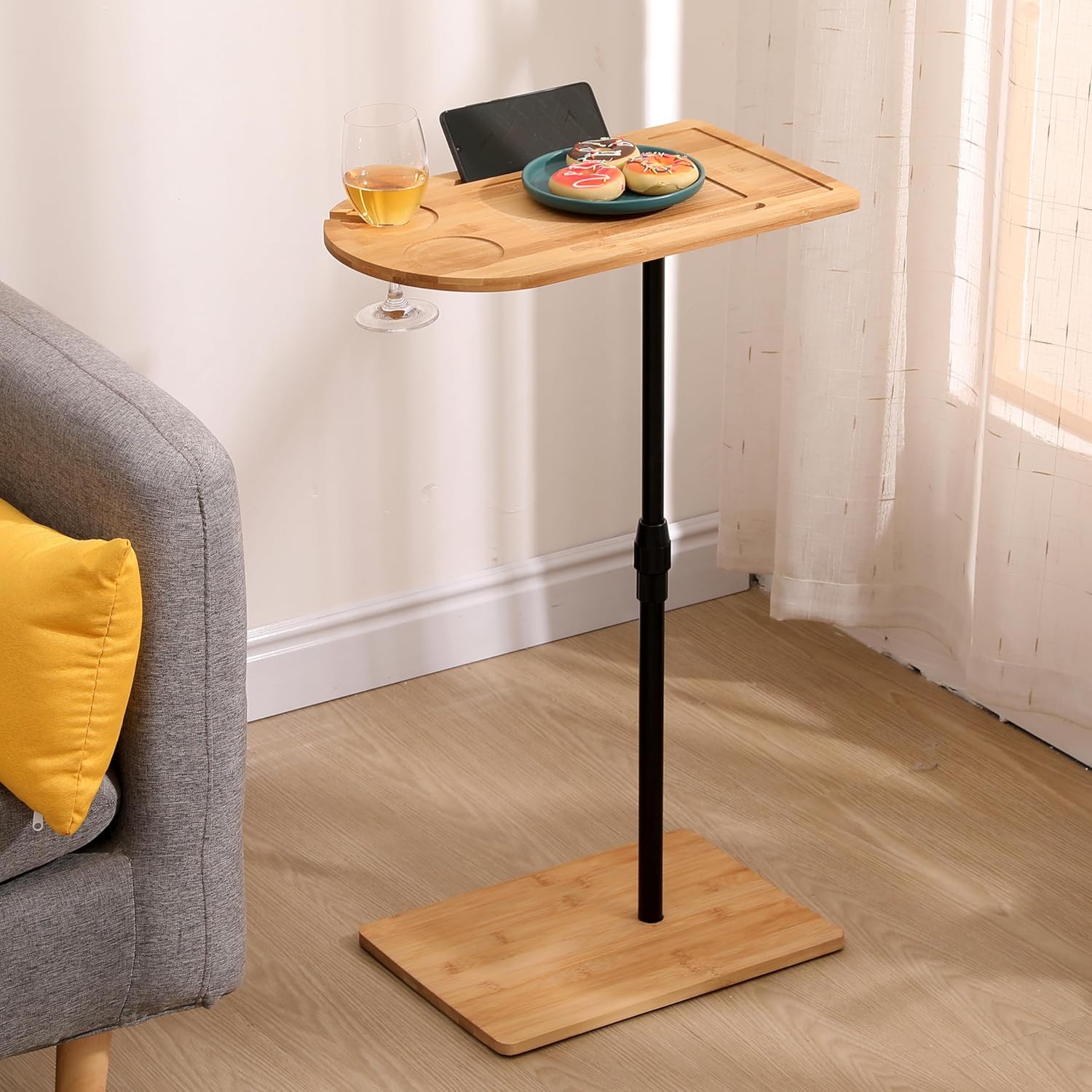 17" Bamboo Corner End Table, Retro End Table with Stable Load-Bearing Design, Decorative Accent Table with Rotatable Stand, Natural