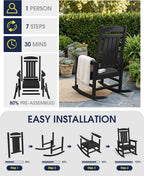 KINGYES Oversized Outdoor Rocking Chair Set of 2, High Density Polyethylene Patio Rocking Chairs with 350lbs Support for Adults,Porch Recliner Rocker, Black