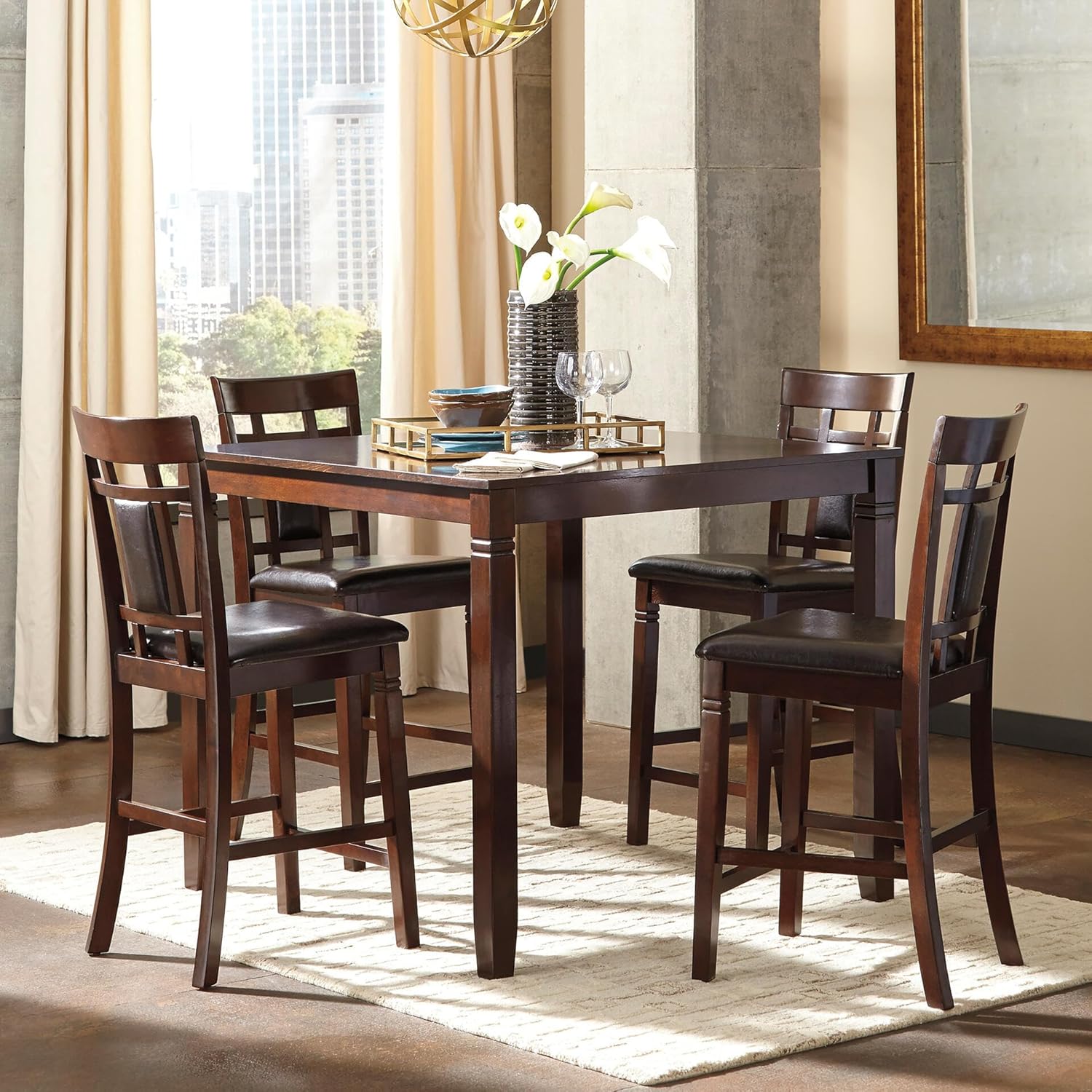 Signature Design by Ashley Bennox 5 Piece Counter Height Dining Set, Includes Table & 4 Barstools, Brown
