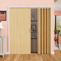 72" x 80" Enhanced Double Walled Interior Accordion Doors, Oak PVC Panel Strong Magnet Folding Closet Door, Space-Saving Bi Fold Doors with Heavy-Duty Nylon Rollers & Upgrated Handle, Easy to Install