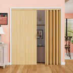 72" x 80" Enhanced Double Walled Interior Accordion Doors, Oak PVC Panel Strong Magnet Folding Closet Door, Space-Saving Bi Fold Doors with Heavy-Duty Nylon Rollers & Upgrated Handle, Easy to Install