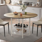 VFK 47'' Round Dining Table Set for 4-6, Farmhouse Kitchen Table with 4 Chairs & Storage Rack, Rustic Wood Dining Set with Sturdy Metal Base for Dining Room & Living Room