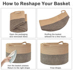 Large Woven Blanket Basket,65L Cotton Rope Laundry Basket Hamper with Handles, Decorative Nursery Basket Storage Bin for Toys, Clothes Organizer, Living Room, Bedroom, Bathroom, White & Brown