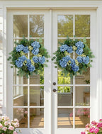 BLOSMON Hydrangea Wreaths for Front Door: 26 Inch Summer Spring Wreath Decorations for Home Outdoor Indoor - Dusty Blue Flower Wreath with Hanger for Outside All Season Wall Window Decor