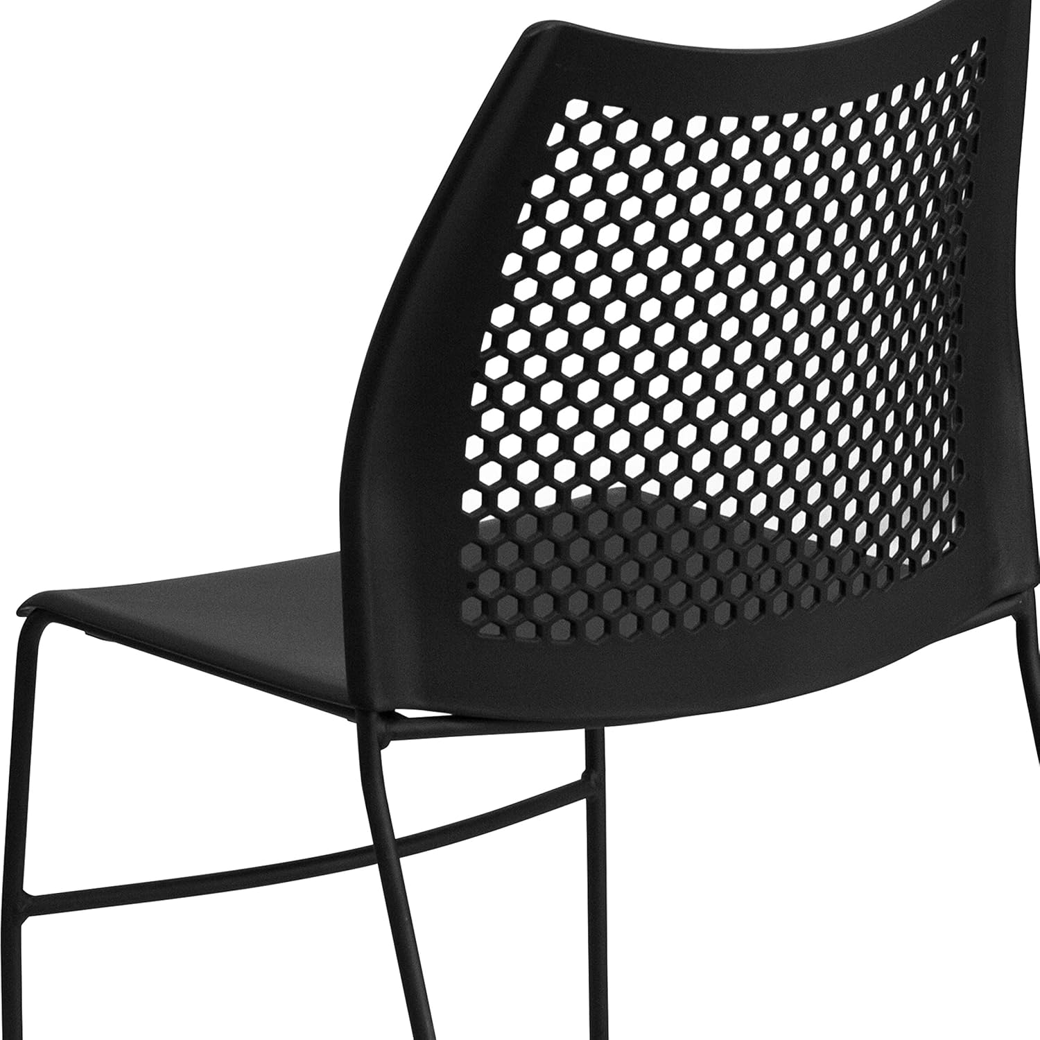 EMMA + OLIVER Home and Office Black Sled Base Stack Chair with Air-Vent Back - Guest Chair