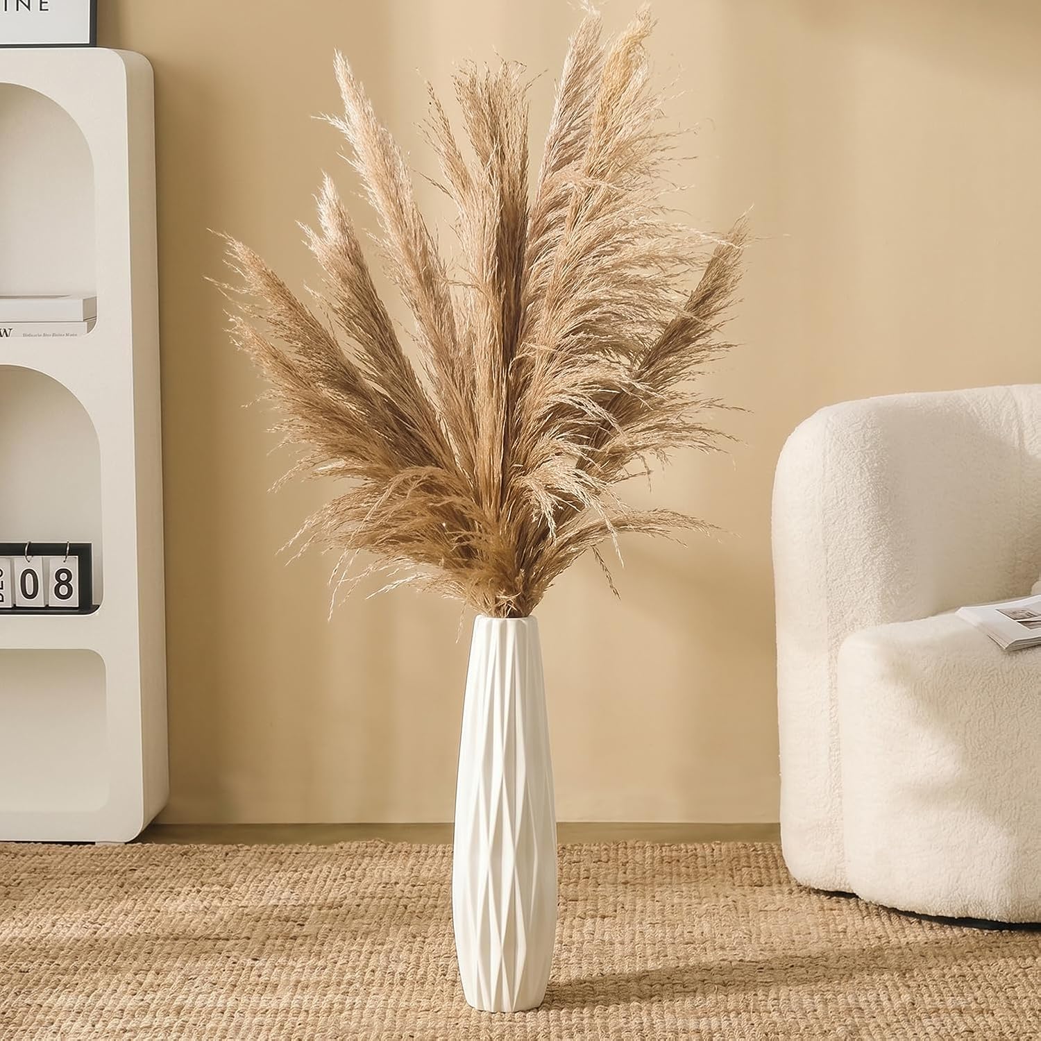 White Ceramic Vase, 18" Tall Vase for Floor Table Decorative Large Vases for Living Room Modern Home Decor Office Bedroom, Big Standing Flower Vase with Glossy Glaze