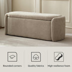 VKNOW 46" Oval Storage Ottoman Bench, Upholstered End of Bed Bench Ottomans Bench Foot Rest, Sherpa Storage Bench for Bedroom, Living Room and Hallway, Light Brown