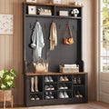 Itaar Hall Tree with Bench and Shoe Storage, 3-in-1 Entryway Bench with Coat Rack, Hall Tree with Adjustable Shoe Storage and Hanging Hooks, White and Brown (Black)