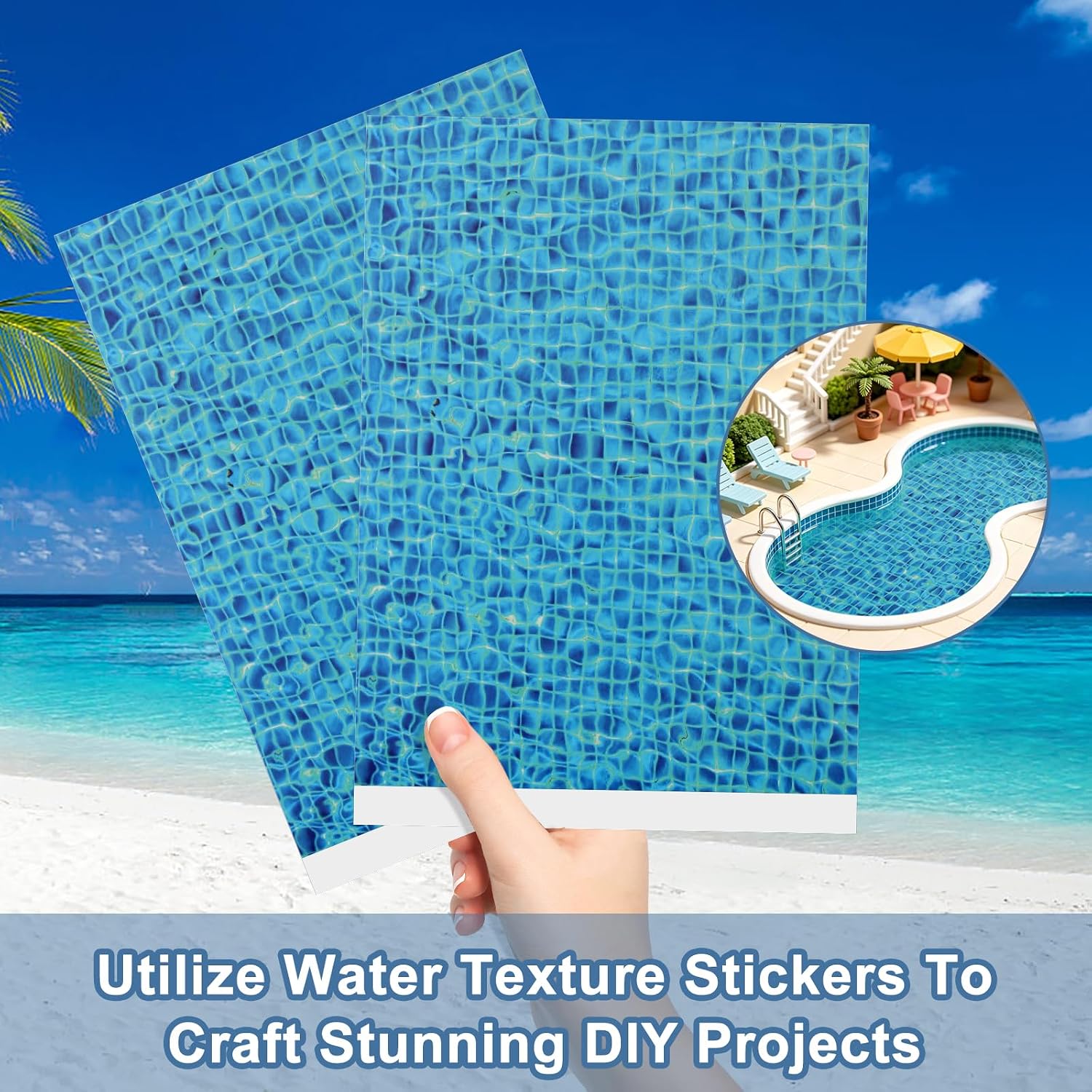 6 Sheets DIY Ripple Water Sticker Floorboard Artificial Water Wave Paper Sticker with Adhesive Backing for Lake Scene Dolls House Deco Diorama Supplies -Blue 11.6 X 8.3 Inch