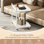 Giantex Mobile C-Shaped End Table - 2-Tier Sofa Couch Bed Side Table w/Open Storage Shelves & Golden Edge Banding for Living Room Bedroom Office, Modern Rolling Desk on Wheels for Laptop Coffee (1)