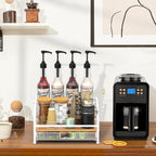 Alyoen Coffee Syrup Organizer Rack, 3-Tier Coffee Station Organizer for Countertop, Coffee Bar Organizer with 35K Cup Storage Basket, Coffee Syrup Holder Stand for Coffee Bar Accessory - White