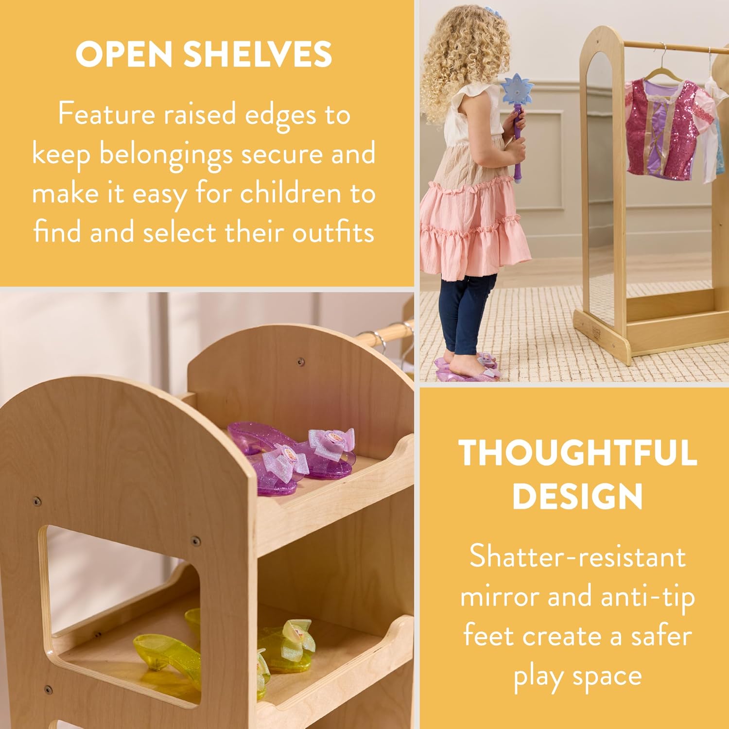 Back2School Express Double-Sided Dress-Up Center with Mirror, Clothing Rack, Natural