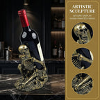 Gothic Skull Decorated Wine Bottle Rack, Halloween countertop Small Wine Rack, Room Emotional Decoration (Bronze)