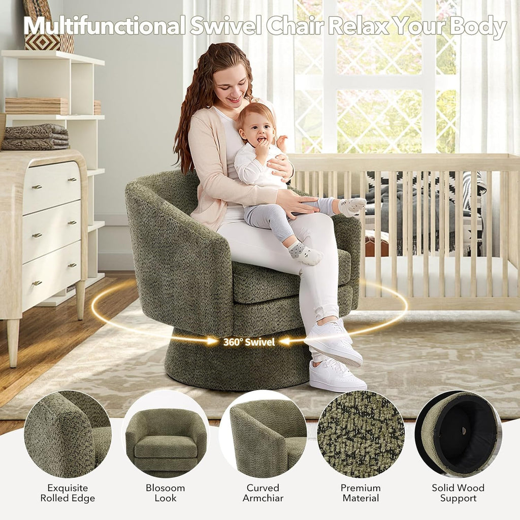 CABIHOME 360° Accent Chair, Wood Frame & Soft Padded Lounge Chair with Ergonomic Wrap Design, Cozy Chenille Fabric Armchair for Living Room, Garden, Patio