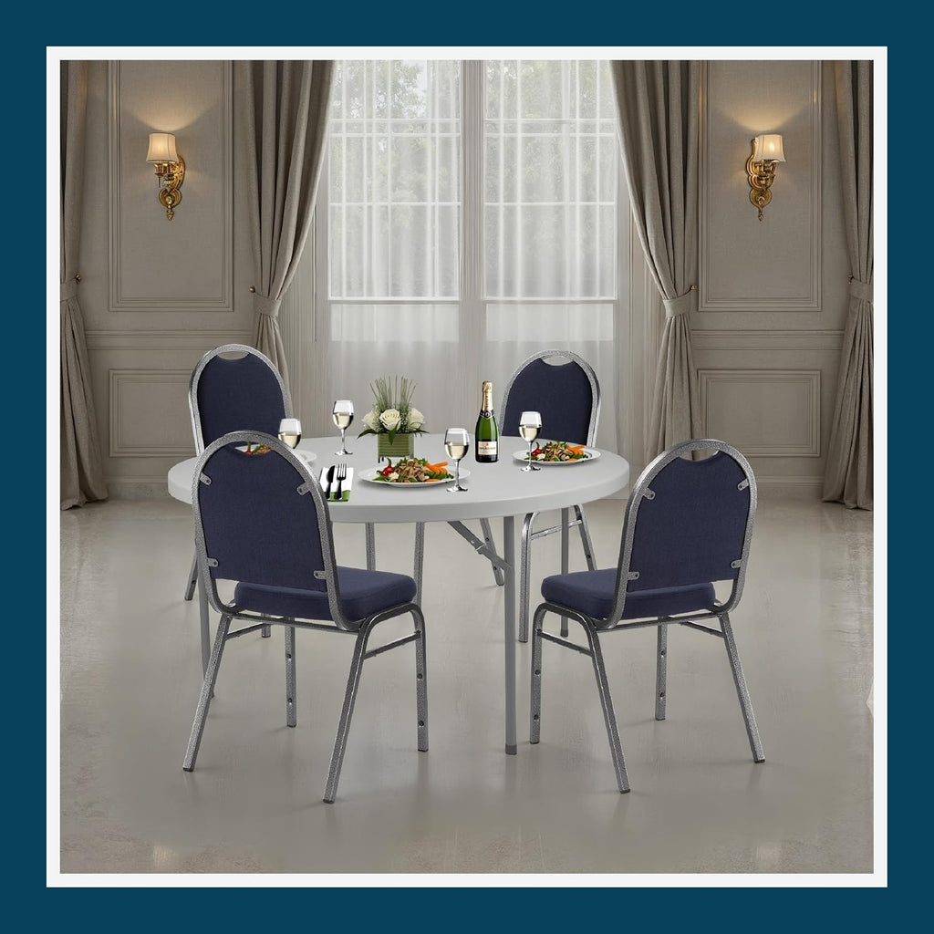 OEF Furnishings OEF9254-SV/2 Commercial-Grade Dome Back Banquet Stack Chair (Blue Fabric, Silver Powder-Coated Frame, 2-Pack)