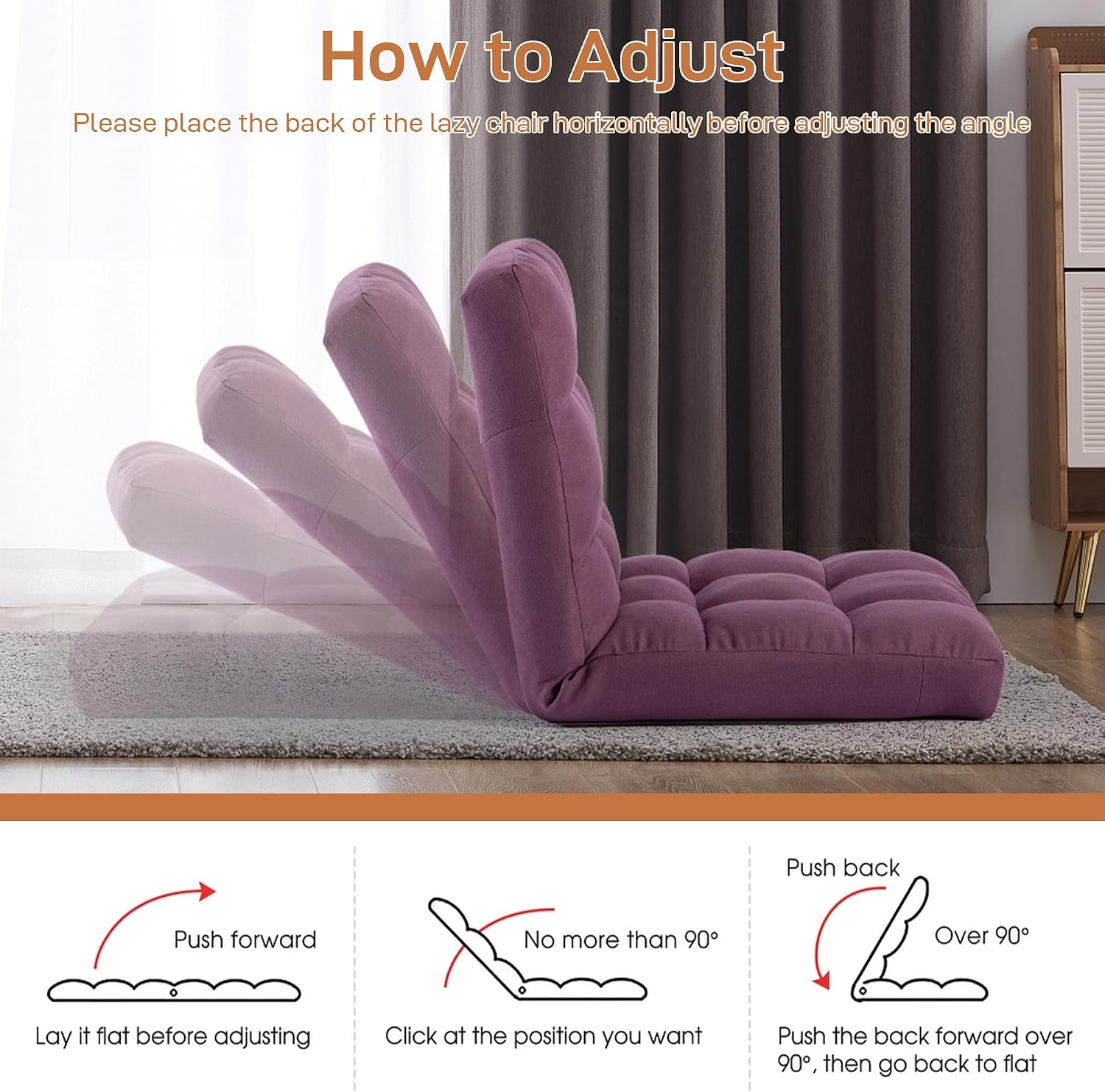 Floor Chair with Back Support Folding Chair with 6 Adjustable Position, Padded Sleeper Bed, Floor Gaming Chair, Meditation Chair for Adults