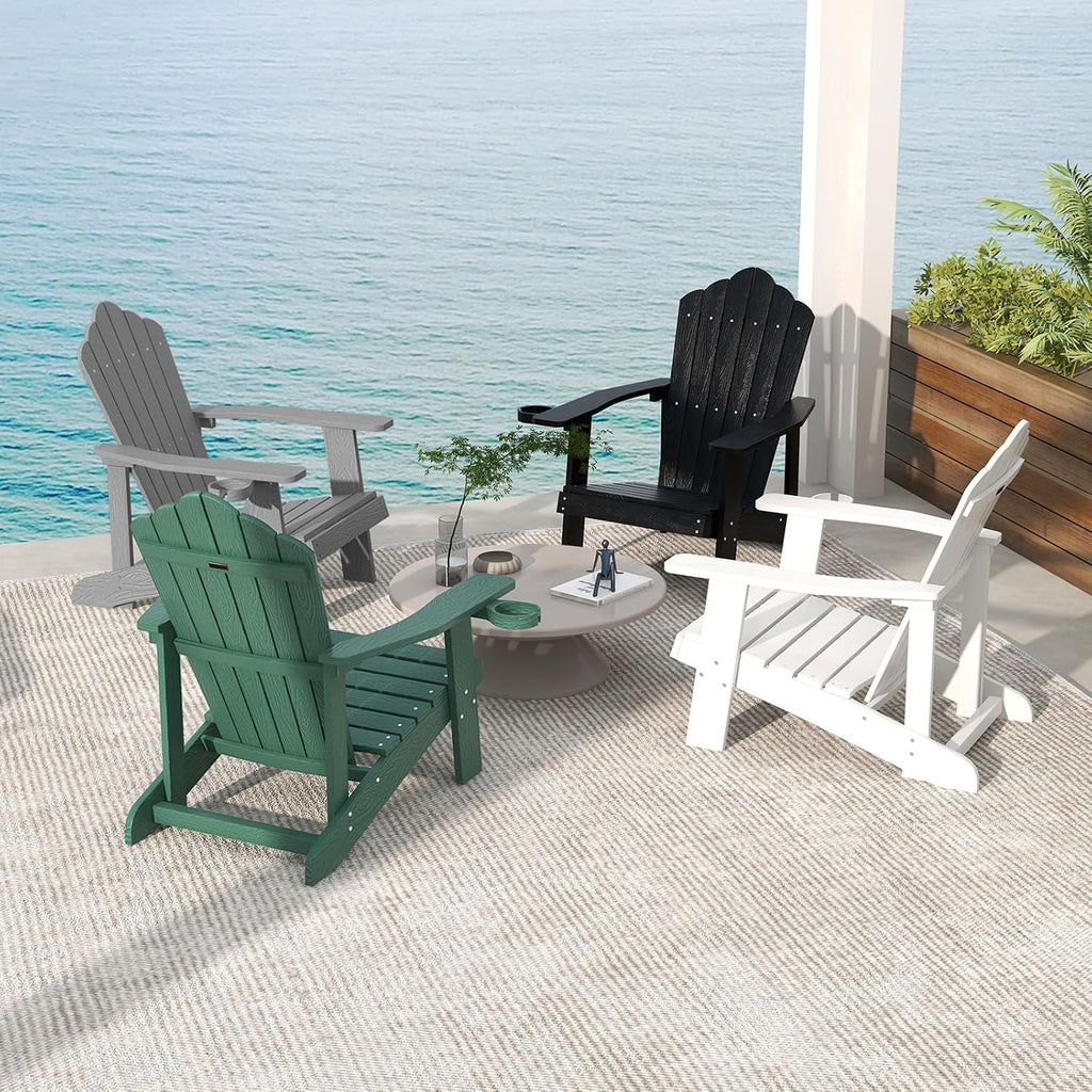 ORALNER Outdoor Adirondack Chair with Cup Holder, Plastic Resin Outdoor Deck Chair, 380 LBS Capacity, for Patio, Backyard, Porch, Balcony, Poolside, Garden, Lawn, Firepit (4, Gray)