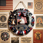 Spiritlele 250th Anniversary USA Door Sign Patriotic Wreath 4th of July Hanging Plaque 250 Years Indoor Decoration for Front Door Home Office Celebration Gift