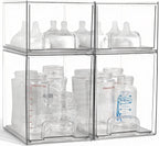 Baby Bottle Organizer, 4 Pack Clear Space-Saving Stackable Drawer with Handle, Baby Bottle Storage Organizer for Countertop and Cabinet
