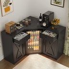 Coffee Bar Cabinet with Fridge Space, Corner Bar Cabinet with Fridge Space, L-Shaped Liquor Wine Cabinet for Home, Mini Fridge Cabinet with Storage for Dining Room, Living Room