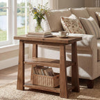 27.55 Inches Solid Wood End Table Set of 2, Rustic Nightstand with Open Storage Shelves, 3-Tier Narrow Sofa Side Table for Living Room, Bedroom, Small Spaces