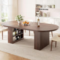 Jocoevol 78.7" Dining Table for 6-10 People, Oval Dining Room Table with 3-Tier Storage Shelf, Modern Wood Kitchen Tables with Heavy Duty Pedestal Base for Home, Dining Room, Walnut