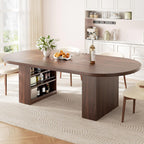 Jocoevol 78.7" Dining Table for 6-10 People, Oval Dining Room Table with 3-Tier Storage Shelf, Modern Wood Kitchen Tables with Heavy Duty Pedestal Base for Home, Dining Room, Walnut