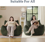 Gericco Giant Plush Bean Bag Chair for Adults with Armrests - Oversized Comfy Green Beanbag Lounge Lazy Floor Sofa Accent Chair for Living Room, Bedroom & Dorm, Cozy Fluffy Single Cloud Mini Couch