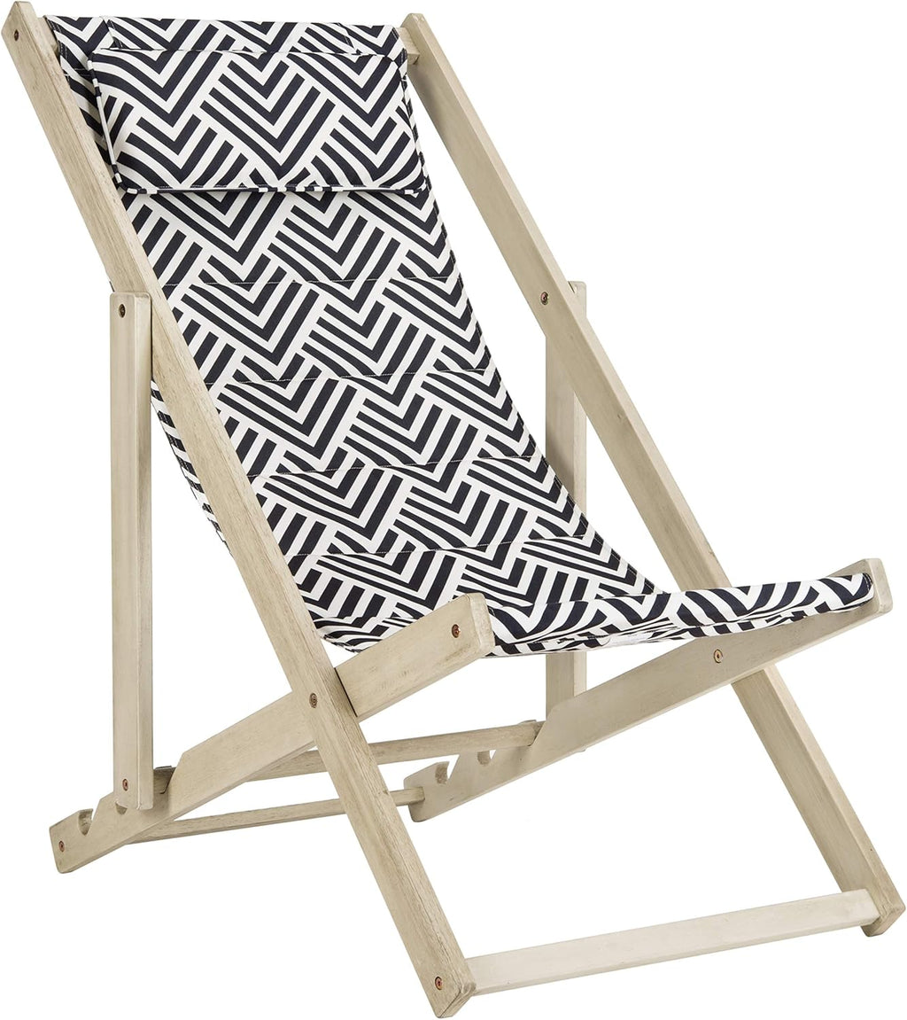 SAFAVIEH Outdoor Collection Rive White Wash and Navy Foldable Sling Chair