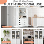 Merax 75" Tall Pantry Cabinet, Kitchen Pantry Storage Cabinets with Glass Door, 2 Shelves and 4 Built-in Drawers, Freestanding Cupboard for Kitchen, Dining Room, Living Room and Bathroom, White