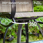 PHI VILLA Outdoor Swivel Bar Stools Set of 4, Counter Height Patio Chairs with Waterproof Textile Fabric Brown, Rustproof Metal Frame & Circular Footrest for Poolside, Garden, Yard