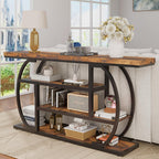 63" Narrow Console Table with Storage, 4-Tier Sofa Table Behind Couch, Industrial Entryway Accent Table with Metal Frame for Living Room, Hallway, Foyer