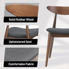 Solid Rubberwood Dining Chairs Set of 4, Mid-Century Modern Chair with Ergonomic Curved Backrest, Walnut Frame and Black Polyurethane Foam Padded Seat