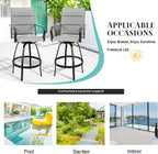 Vongrasig 4 Piece Outdoor Patio Swivel Bar Chairs, All Weather Padded Sling Textile High Top Bar Stools, Bistro Set for Backyard, Lawn Garden, Balcony, Padded Light Gery