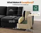CHIC HOUSE 84" Oversized Corduroy Modular Sectional Sofa, Extra Deep 3-Seater Sofa Fluffy Cloud Couch with Ottoman, Sectional Sleeper Sofa for Living Room, L-Shaped, Plush Corduroy, Black