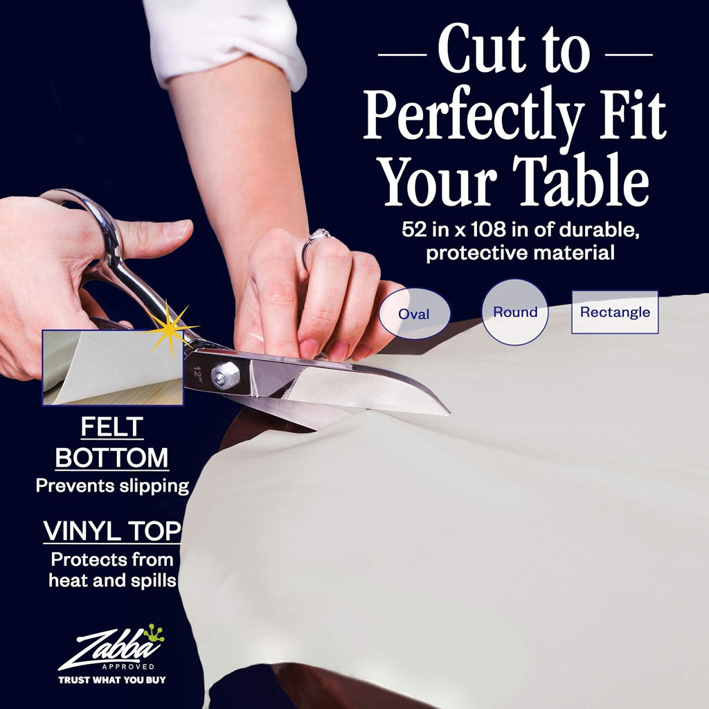Nuvantee Revolutionary Table Pad - Waterproof, Protects Table from Spills and Heat - 52 X 108 Inch Deluxe Vinyl Premium Table Protector - Flannel Backing, Lies Flat
