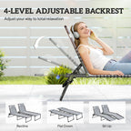Outsunny Folding Chaise Lounge Chair Outdoor Set of 2 Mesh Seat Blue/White | Foldable, Sun Tanning Chair, Chaise Lounger, 4-Position Reclining Back, for Outside Patio Beach Poolside Backyard