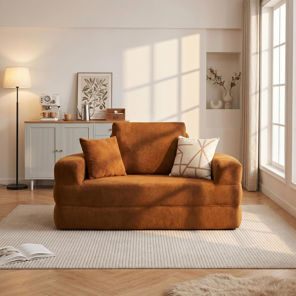 Mofolit 71 Inch Round Convertible Sofa Bed, Boneless Folding Floor Couch No Assembly Needed for Living Room, Apartment & Office (1, Orange, 71")