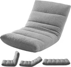 DUMOS Folding Floor Chair with Back Support, Adjustable 14-Position Floor Seating with Comfy Teddy Velvet for Adults & Kids, Reading, Gaming, Meditation, Watching, Grey