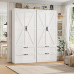 HOSTACK 70" Tall Kitchen Pantry Storage, Barn Doors Pantry Cabinet with Drawers and Adjustable Shelf, Modern Farmhouse Storage Cabinet for Kitchen, Dining Room, Living Room, Bathroom, White