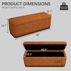 46'' Storage Bench for Bedroom, Modern Storage Ottoman Bench with Walnut Grain Base, Upholstered Bench with 27 Gallons Storage Space for Bedroom End of Bed, Entryway, Living Room, Orange
