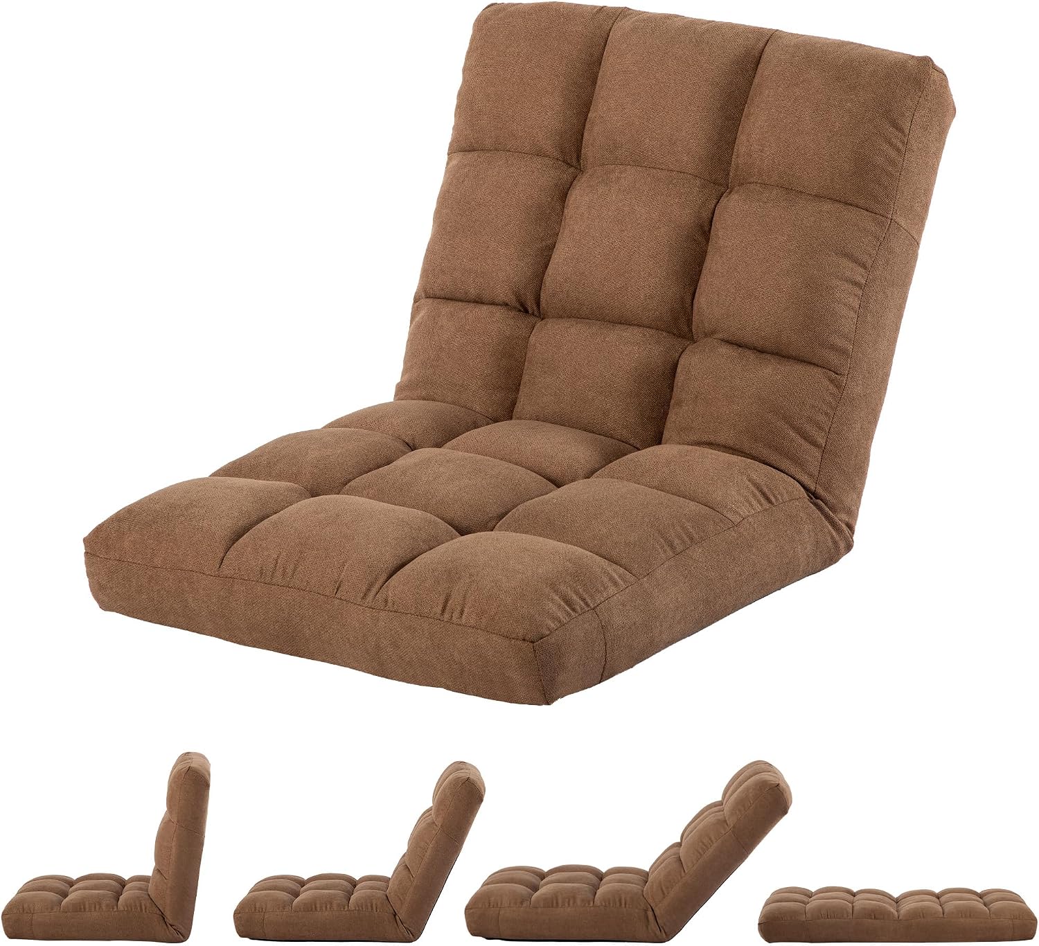 Floor Chair with Back Support Folding Chair with 6 Adjustable Position, Padded Sleeper Bed, Floor Gaming Chair, Meditation Chair, Gaming Floor Chairs for Adults (Country Rustic, Tan)