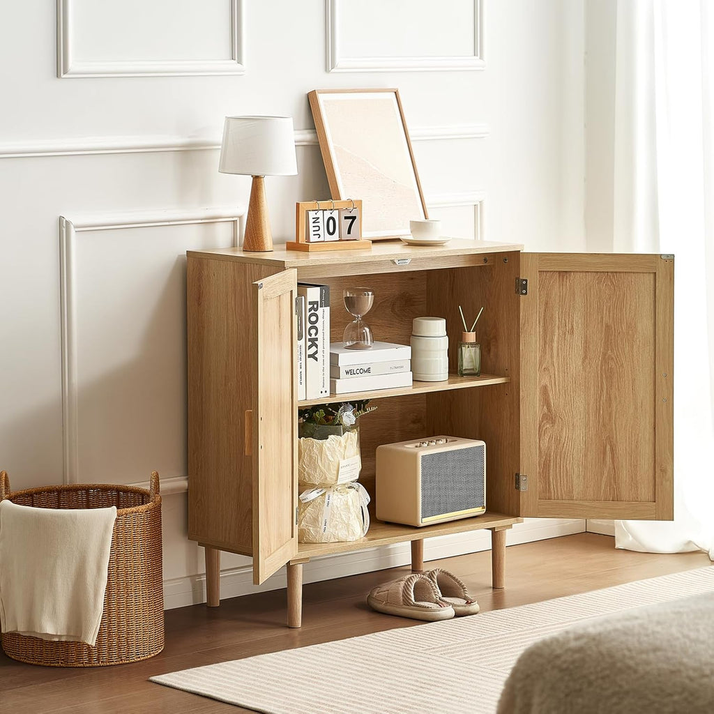 VEVOR Sideboard Cabinet, Buffet Cabinet with 2 Magnetic Doors and Adjustable Shelves, Sideboard Buffet for Hallway, Entryway, Living Room, or Kitchen, Natural
